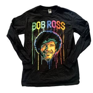 Bob Ross Color Run Black Long Sleeve Tee Shirt Small